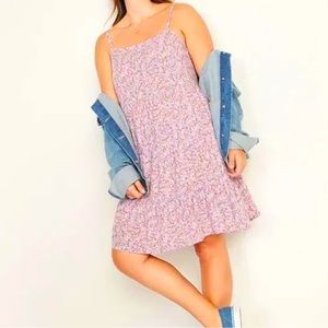 NWT Purple Ditsy Floral Sleeveless Tiered Floral Swing Dress